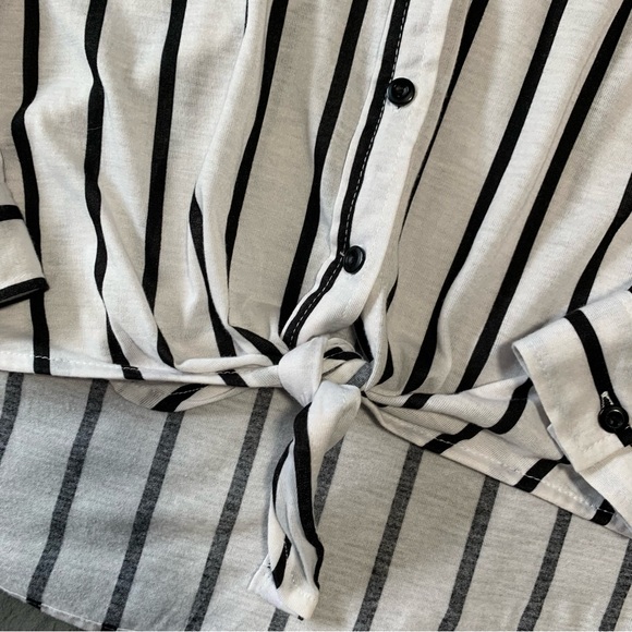 White and Black Stripped Long Sleeve Button up - Picture 7 of 7